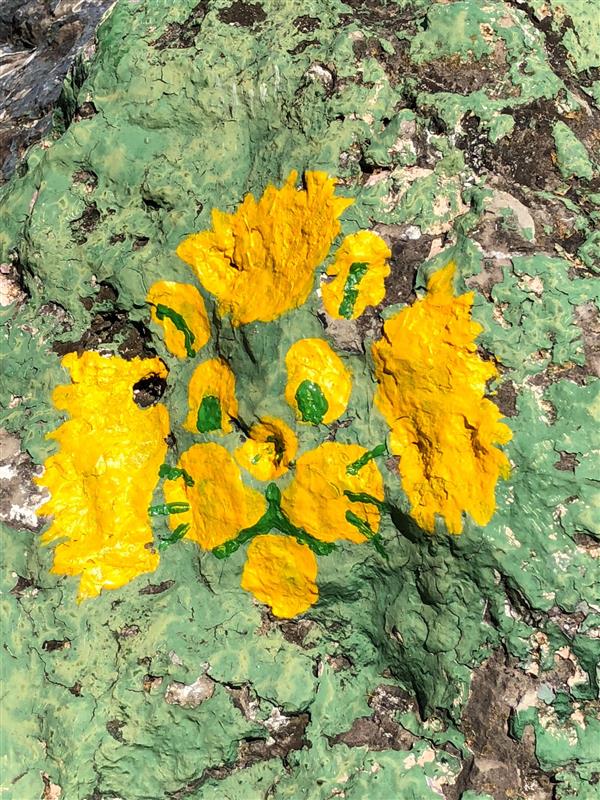 A lion face painted on the rock
